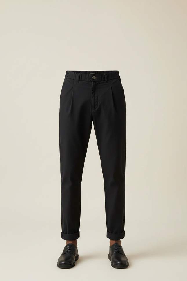 Pantalon Chinois Noir Coton Plissé Décontracté Homme - vue 3