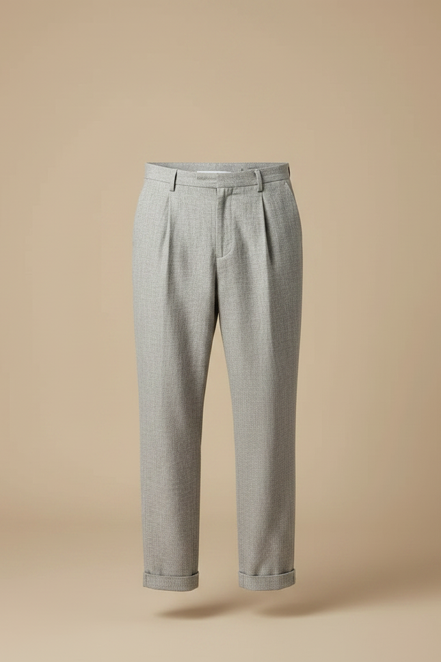 Pantalon Chinois Gris Clair Plissé Décontracté Homme - Tweed - vue 3