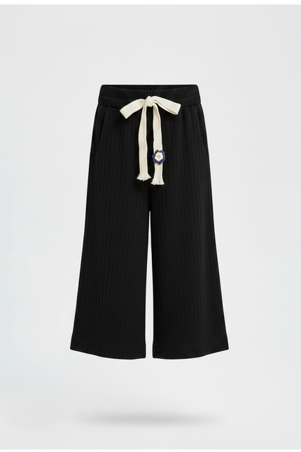 Pantalon Chinois Noir Côtelé Ample Décontracté Fille - Maille - vue 3