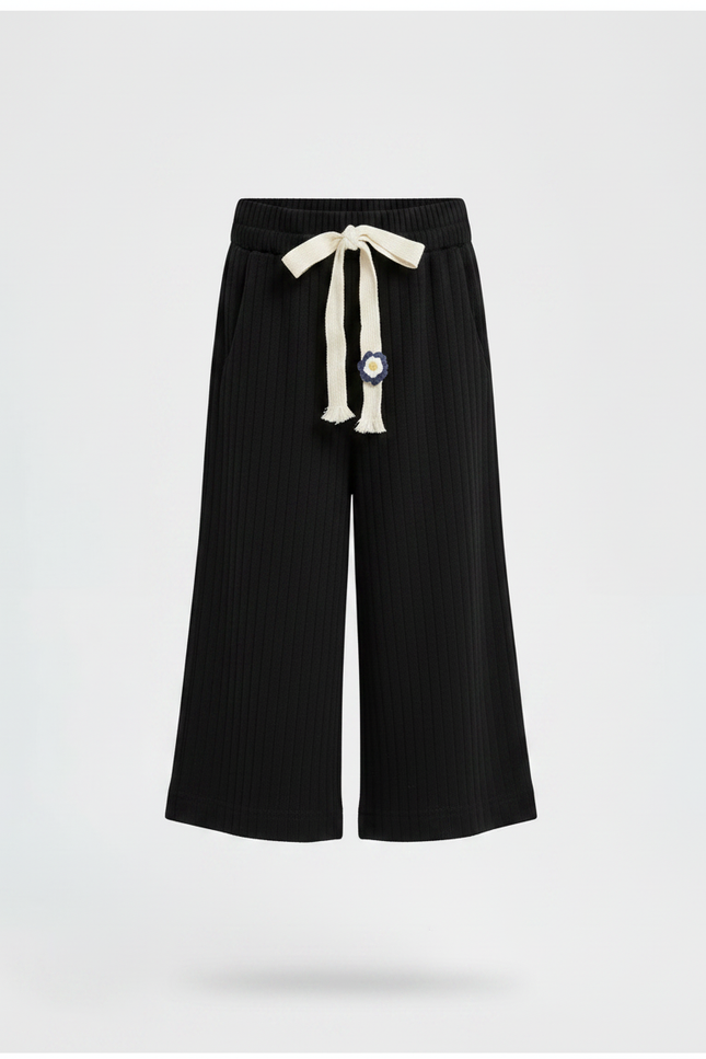 Pantalon Chinois Noir Côtelé Ample Décontracté Fille - Maille - vue 3