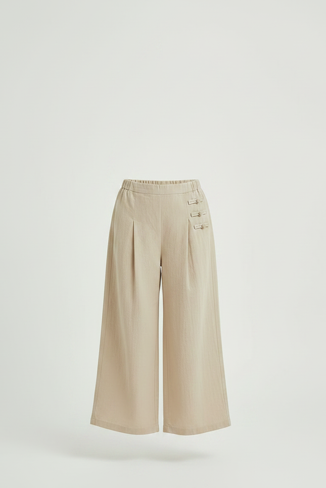 Pantalon Chinois Beige Lin Ample Boutons Latéraux Enfant - vue 3