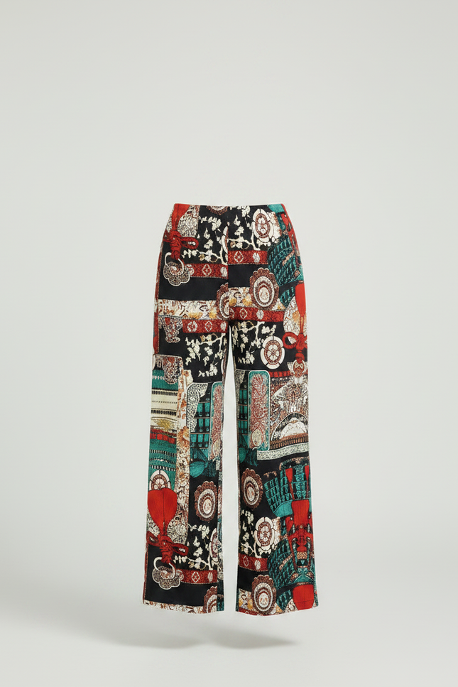 Pantalon Chinois Imprimé Multicolore Ample Fluide Décontracté Élégant - Viscose - vue 3