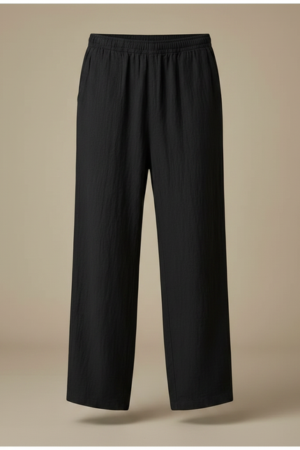 Pantalon Chinois Noir Ample Coton Lin Casual Homme - vue 3