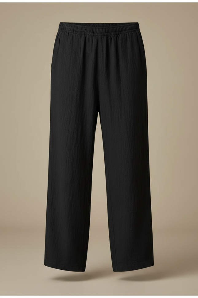 Pantalon Chinois Noir Ample Coton Lin Casual Homme - vue 3