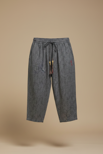 Pantalon Chinois Harem Imprimé Ample Gris Coton - vue 3