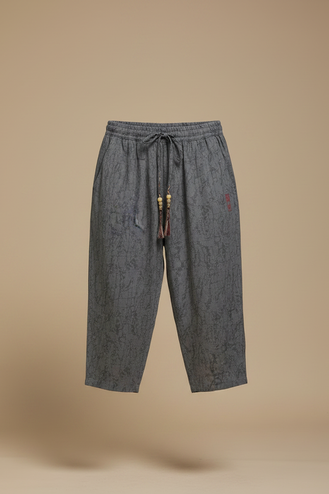 Pantalon Chinois Harem Imprimé Ample Gris Coton - vue 3