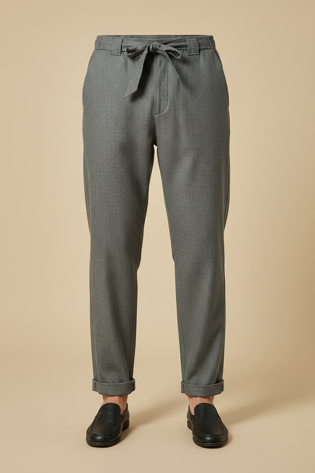Pantalon Chinois Gris Droit Lacet Décontracté Homme - Gabardine - vue 3