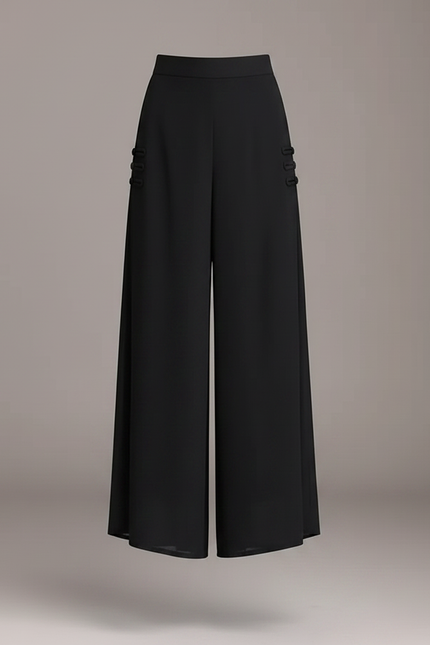 Pantalon Chinois Noir Fluide Élégant Boutons Femme - Polyester - vue 3