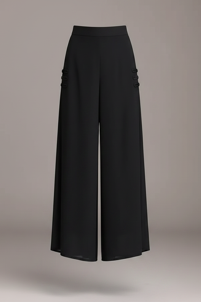 Pantalon Chinois Noir Fluide Élégant Boutons Femme - Polyester - vue 3