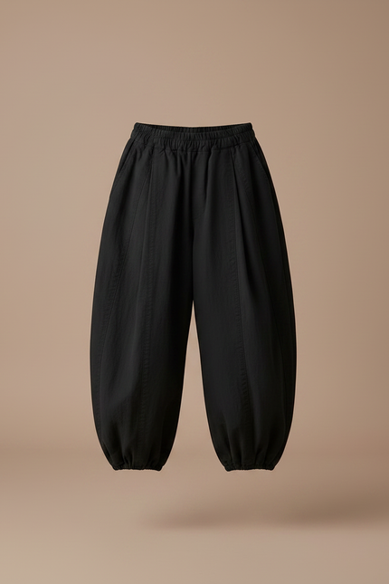 Pantalon Chinois Noir Ample Coton Bouffant Décontracté - vue 3