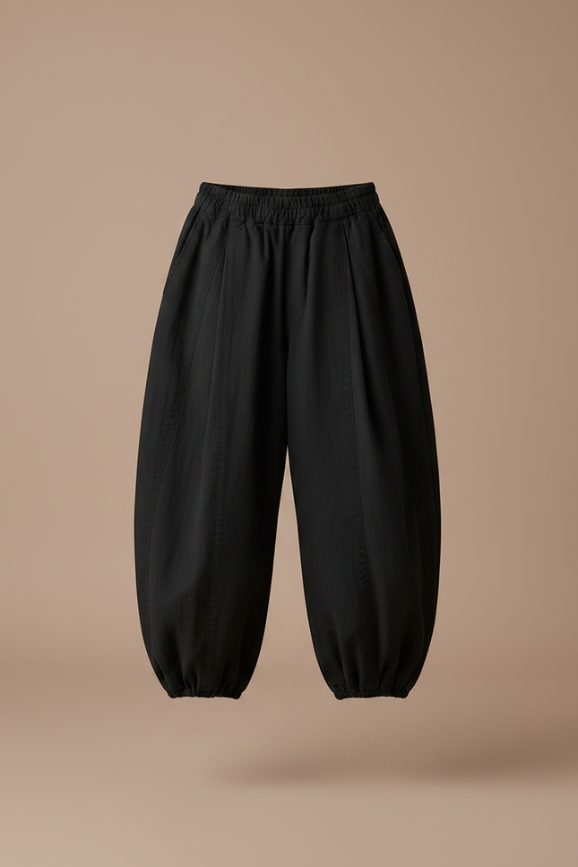 Pantalon Chinois Noir Ample Coton Bouffant Décontracté - vue 3