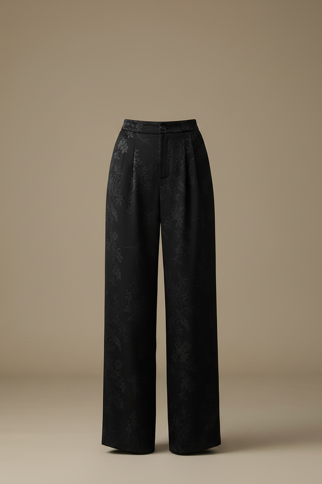 Pantalon Chinois Noir Satin Imprimé Fluide Femme - vue 3