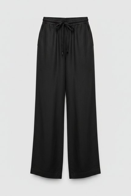 Pantalon Chinois Noir Ample Fluide Coton Lin - vue 3