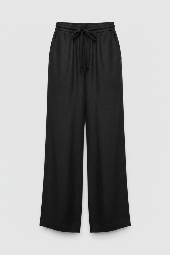 Pantalon Chinois Noir Ample Fluide Coton Lin - vue 3