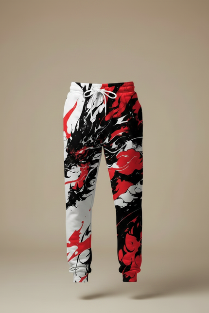 Pantalon Chinois Jogging Dragon Rouge Noir Urbain - Multicolore Molleton - vue 3