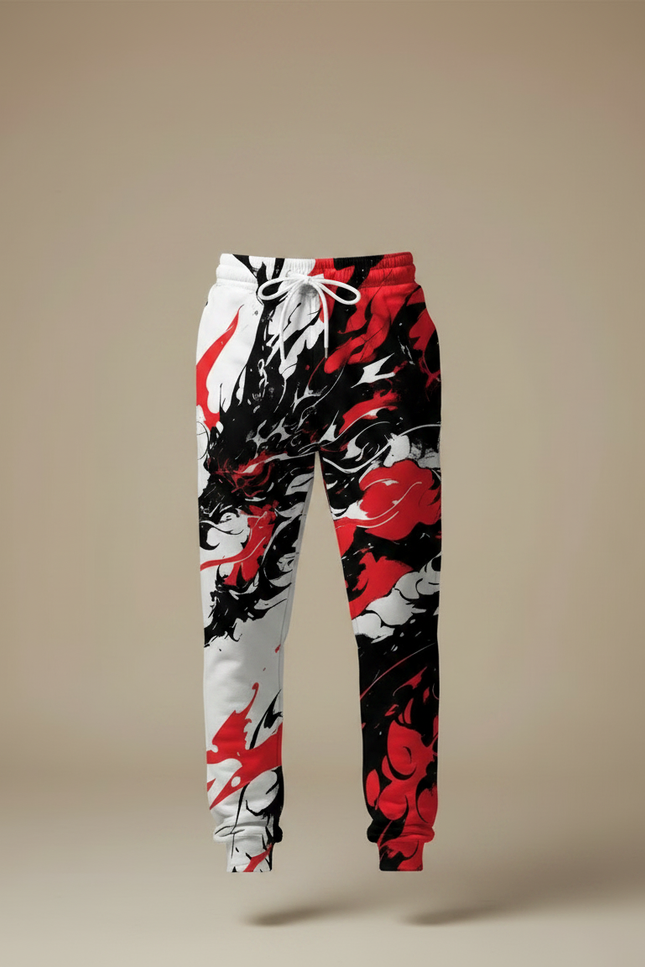Pantalon Chinois Jogging Dragon Rouge Noir Urbain - Multicolore Molleton - vue 3