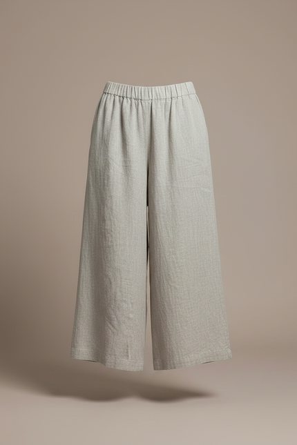 Pantalon Chinois Lin Ample Gris Décontracté Fluide - vue 3