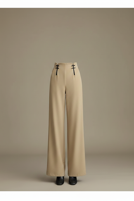 Pantalon Chinois Beige Ample Taille Haute Fluide Femme - Polyester - vue 3