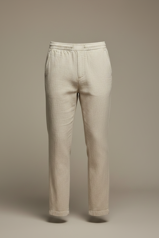Pantalon Chinois Beige Lin Ample Cordon Décontracté - vue 3