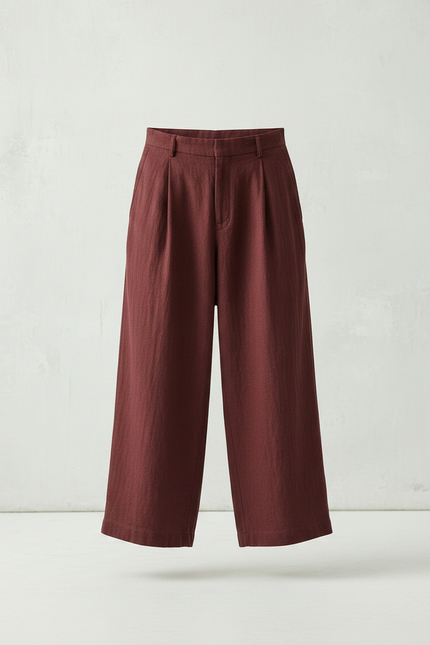 Pantalon Chinois Bordeaux Ample Lin Décontracté Fluide - vue 3