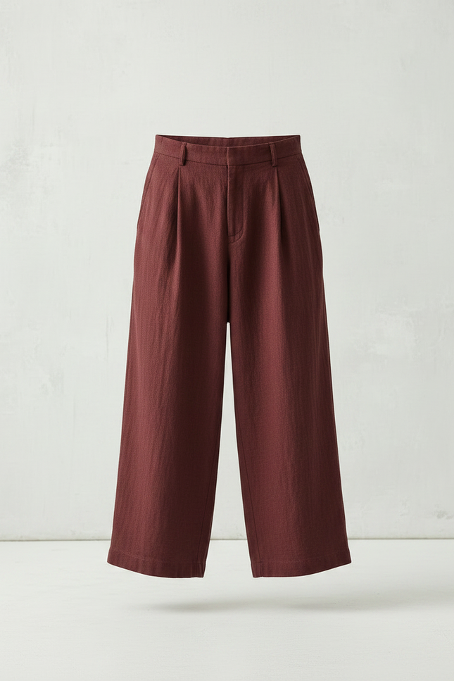 Pantalon Chinois Bordeaux Ample Lin Décontracté Fluide - vue 3