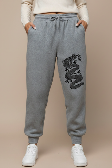 Pantalon Chinois Gris Dragon Molletonné Ample Décontracté - vue 3