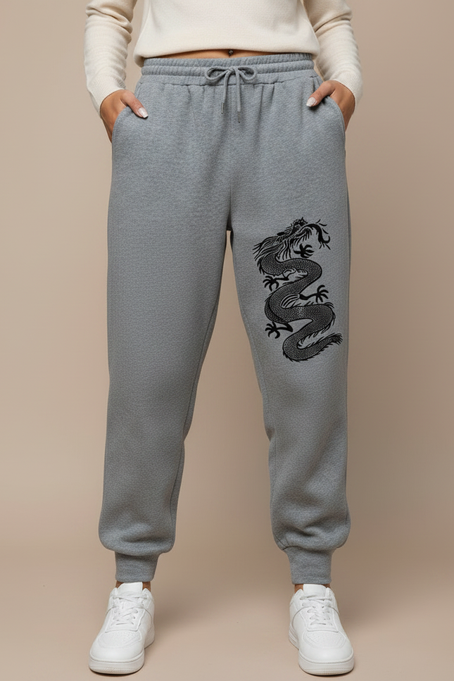 Pantalon Chinois Gris Dragon Molletonné Ample Décontracté - vue 3