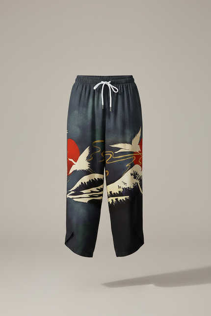 Pantalon Chinois Imprimé Grue Japonaise Fluide Femme - Satin - vue 3