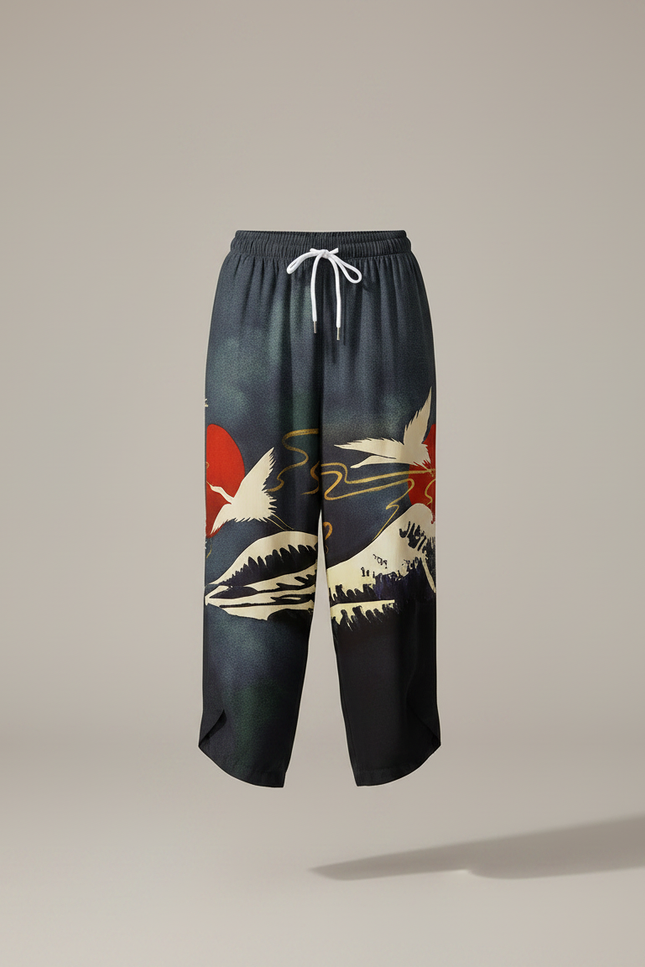 Pantalon Chinois Imprimé Grue Japonaise Fluide Femme - Satin - vue 3