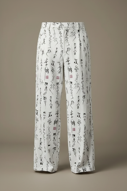 Pantalon Chinois Blanc Calligraphie Fluide Décontracté Homme - Lin - vue 3