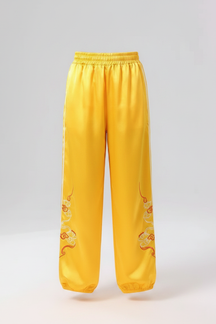Pantalon Chinois Jaune Satiné Ample Brodé Dragon Enfant - vue 3