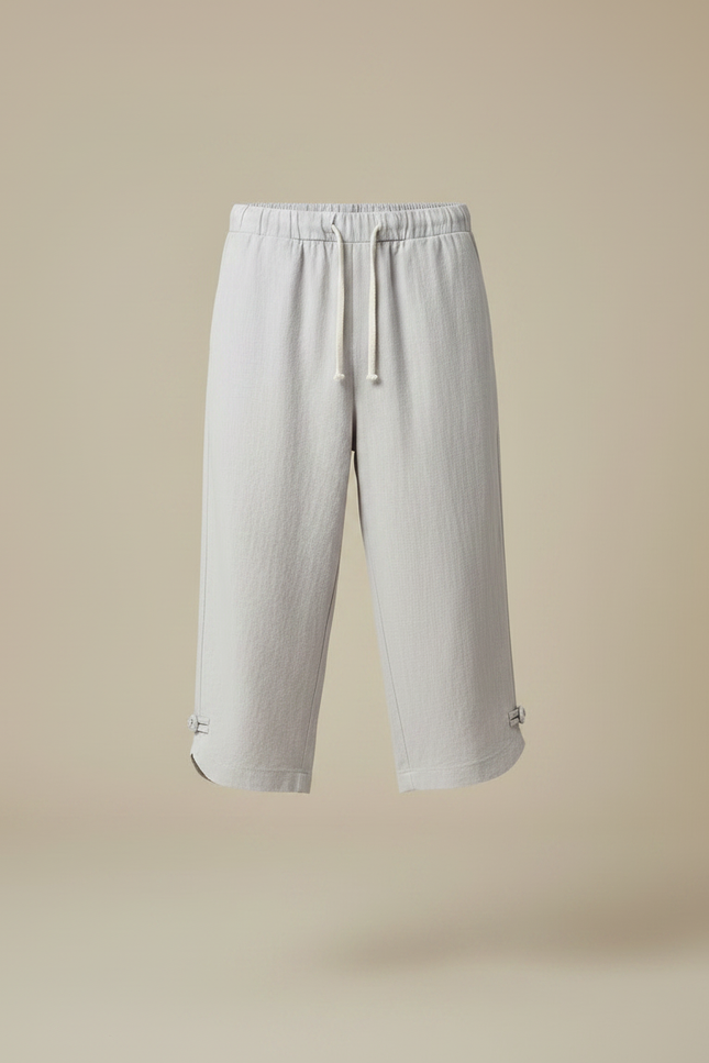 Pantalon Chinois Gris Clair Lin Coton Décontracté Ample - vue 3