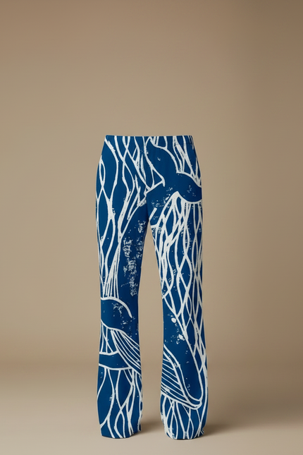 Pantalon Chinois Bleu Ample Imprimé Vagues Décontracté - Viscose - vue 3