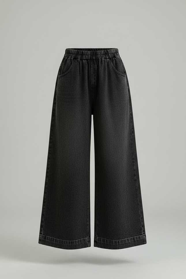 Pantalon Chinois Denim Large Ample Noir Décontracté - Jean - vue 3