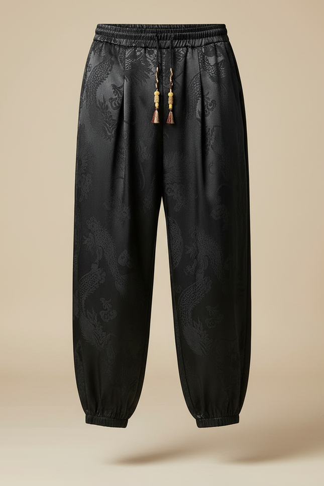 Pantalon Chinois Noir Ample Dragon Satin Homme - vue 3