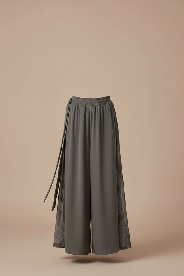 Pantalon Chinois Gris Fluide Ample Imprimé Fille - Polyester - vue 3