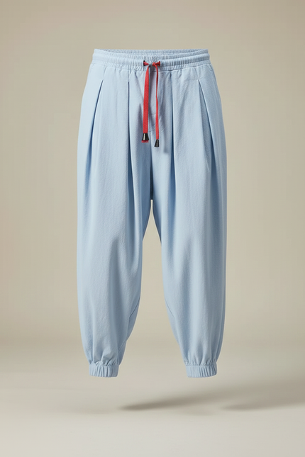 Pantalon Chinois Bleu Ciel Harem Coton Cordon Homme - vue 3