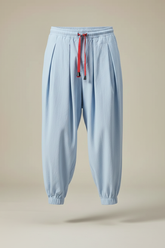 Pantalon Chinois Bleu Ciel Harem Coton Cordon Homme - vue 3