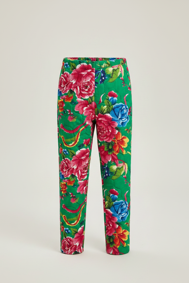 Pantalon Chinois Vert Floral Matelassé Enfant - Polyester - vue 3