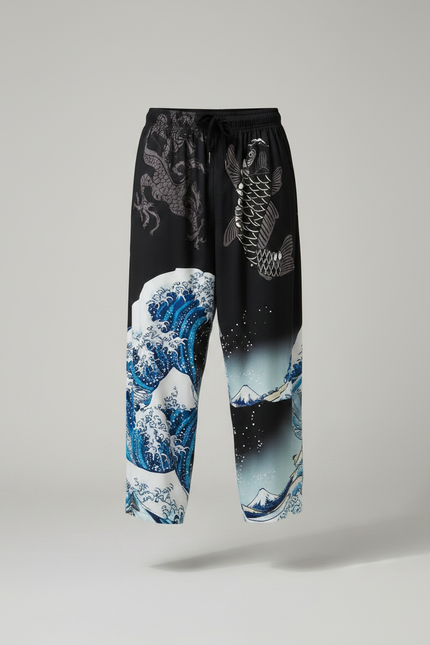 Pantalon Chinois Harem Noir Carpe Vagues Décontracté - Viscose - vue 3