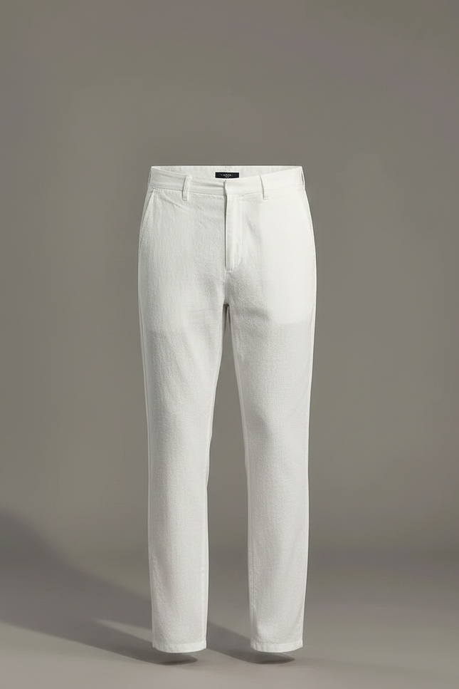 Pantalon Chinois Blanc Lin Droit Décontracté Homme - vue 3