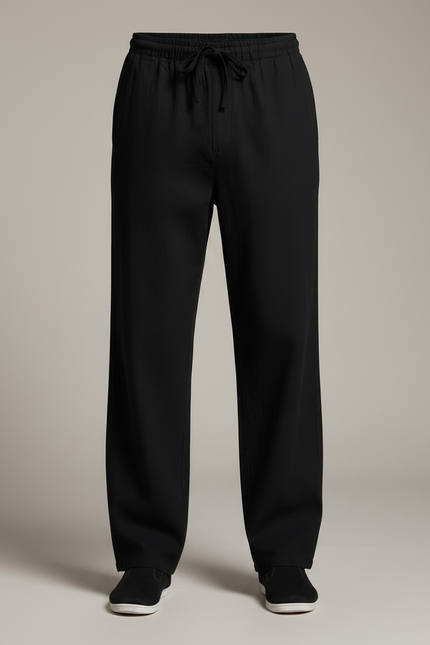 Pantalon Chinois Noir Ample Coton Lâche Uni - vue 3