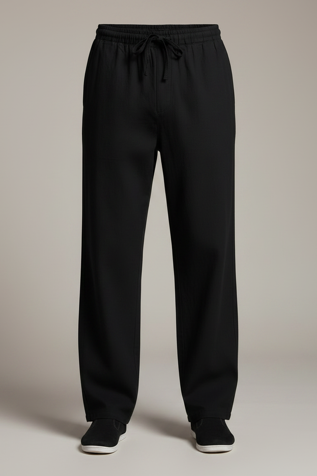 Pantalon Chinois Noir Ample Coton Lâche Uni - vue 3