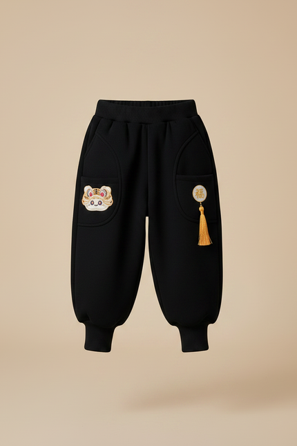 Pantalon Chinois Noir Ample Velours Enfant Tassel - vue 3