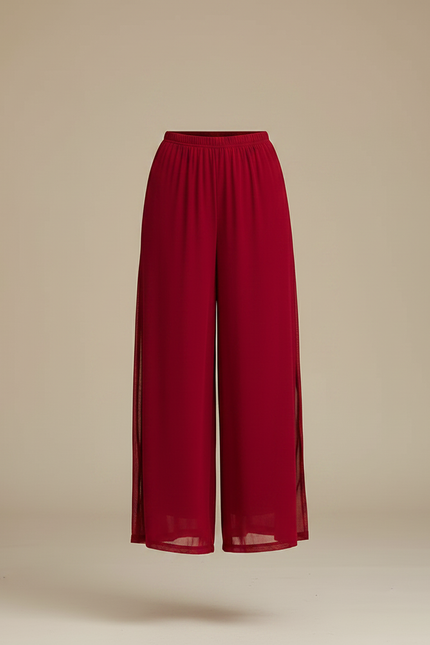 Pantalon Chinois Rouge Maille Fluide Ample Fendu - vue 3