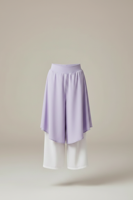 Pantalon Chinois Violet Fluide Jupe Superposée Élégant Fille - Blanc Viscose - vue 3