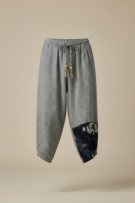 Pantalon Chinois Gris Ample Lin Tie-Dye Décontracté - vue 3