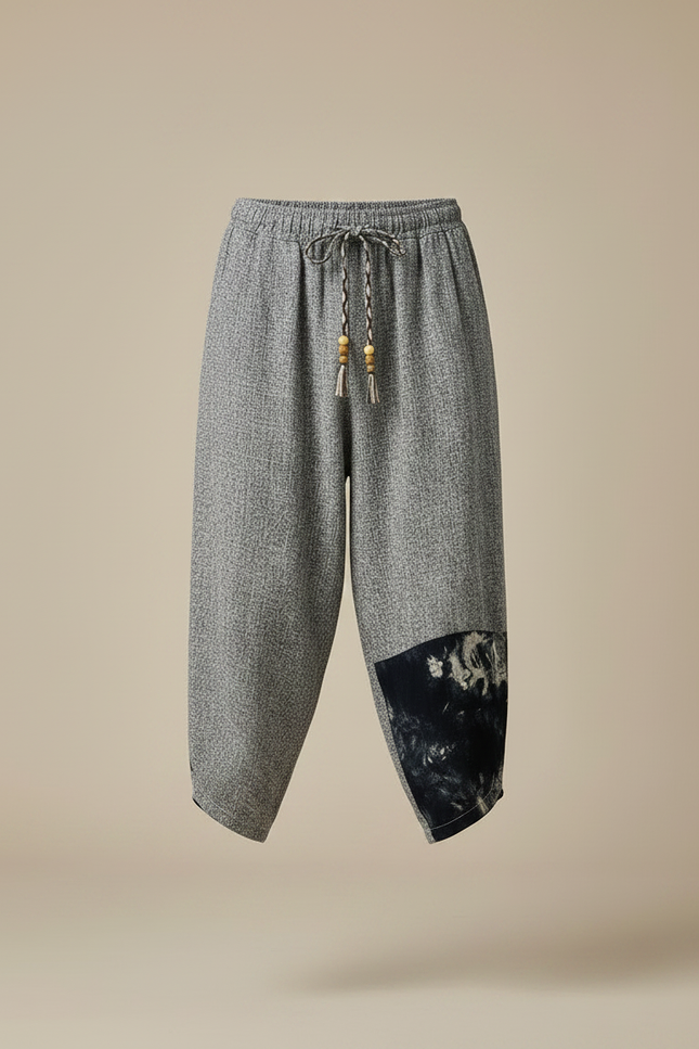 Pantalon Chinois Gris Ample Lin Tie-Dye Décontracté - vue 3