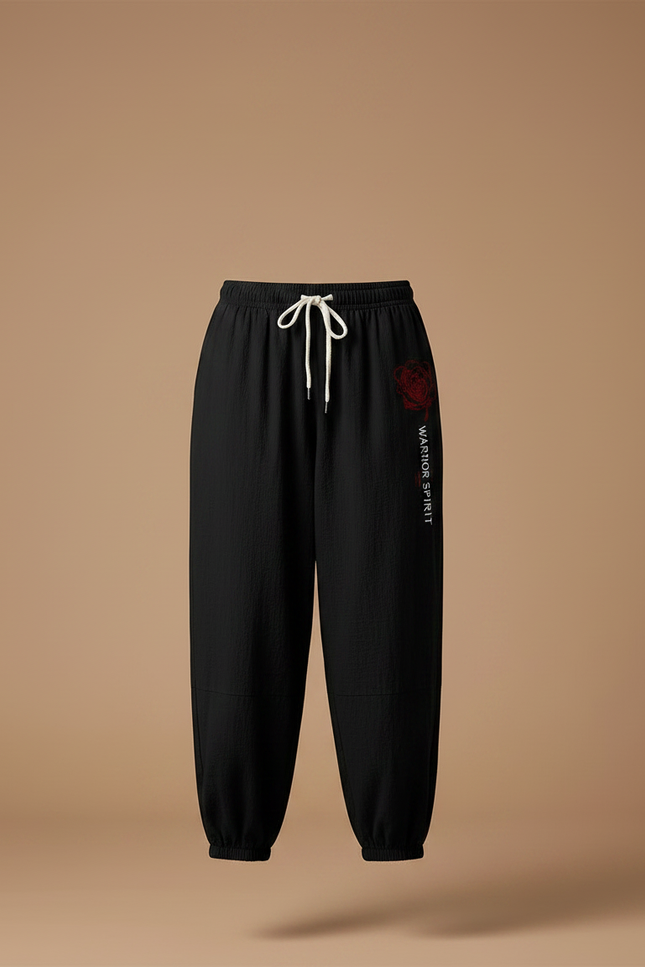 Pantalon Chinois Noir Ample Coton Rose Brodé - vue 3