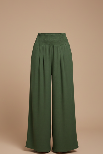 Pantalon Chinois Vert Ample Smocké Fluide Décontracté - Viscose - vue 3